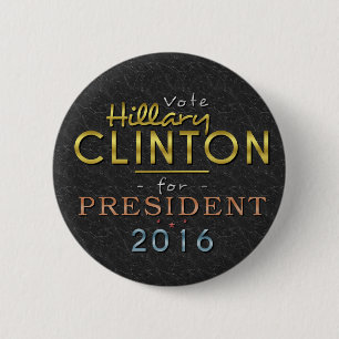 Bóton Redondo 5.08cm Presidente 2016 elegante preto Dourado de Hillary