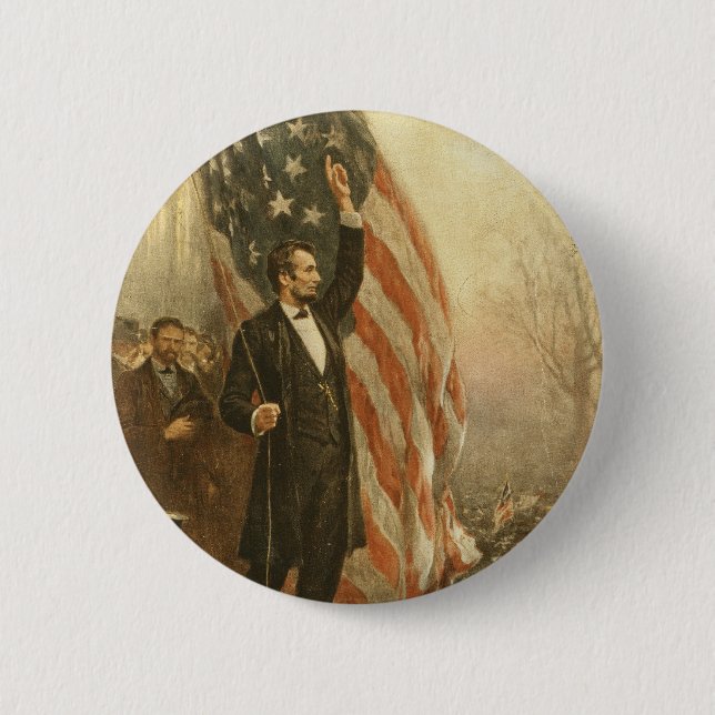 Bóton Redondo 5.08cm Presidente Abraham Lincoln sob a bandeira (Frente)