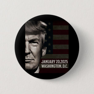 Bóton Redondo 5.08cm Presidente Donald Trump 2025 Data de posse