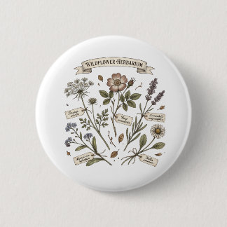 Bóton Redondo 5.08cm Pressed Wildflowers Herbarium Vintage Botanical Co