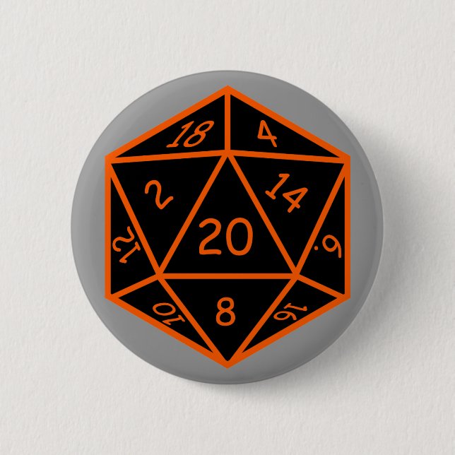 Bóton Redondo 5.08cm Preto D20 & laranja (Frente)