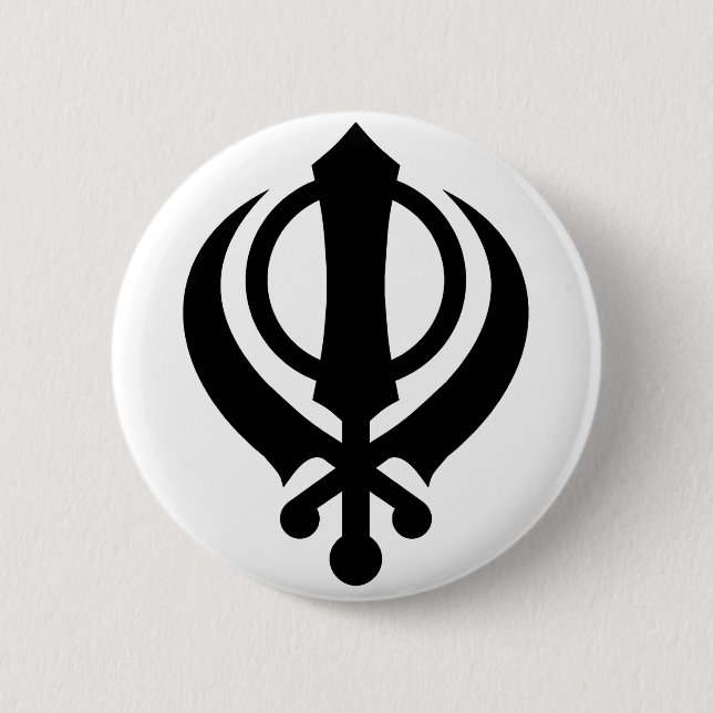 Bóton Redondo 5.08cm Preto de Khanda do sikh (Frente)