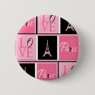Bóton Redondo 5.08cm Preto do rosa do amor da torre Eiffel de Paris