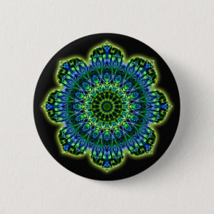 Bóton Redondo 5.08cm Preto verde do azul   da mandala