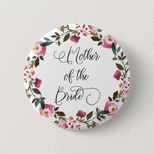 Bóton Redondo 5.08cm Primavera de Aquarela Mãe Floral da noiva (Frente)