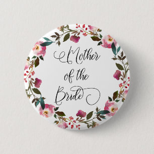 Bóton Redondo 5.08cm Primavera de Aquarela Mãe Floral da noiva