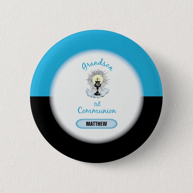 Bóton Redondo 5.08cm Primeira Comunhão, Taça Azul (Frente)