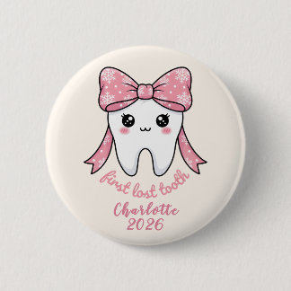 Bóton Redondo 5.08cm Primeiro Dente de Bebê Laço Rosa Kawaii Milestone