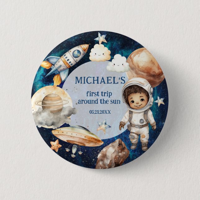 Bóton Redondo 5.08cm Primeiro Passeio Pelo Sol Aniversário Do Espaço Az (Frente)