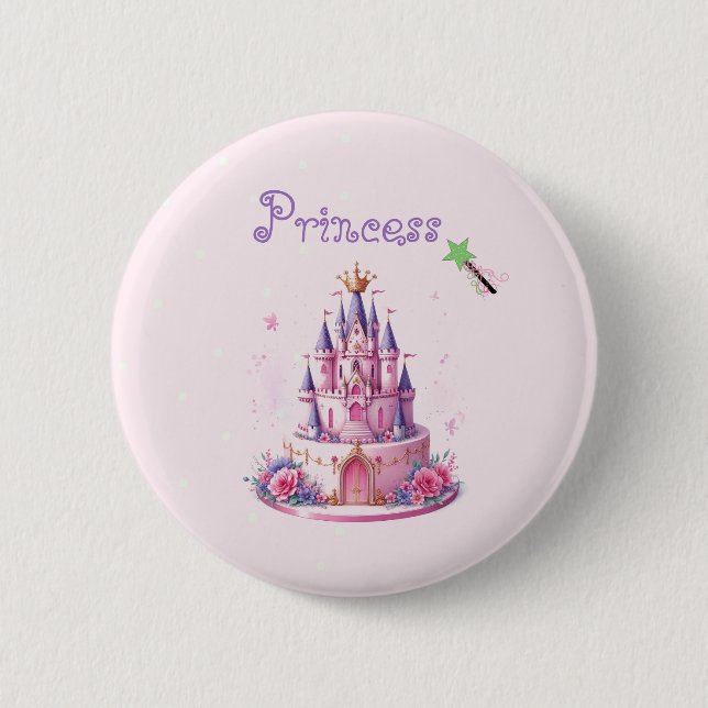 Bóton Redondo 5.08cm Princesa Pink Castle Cake and Wand (Frente)
