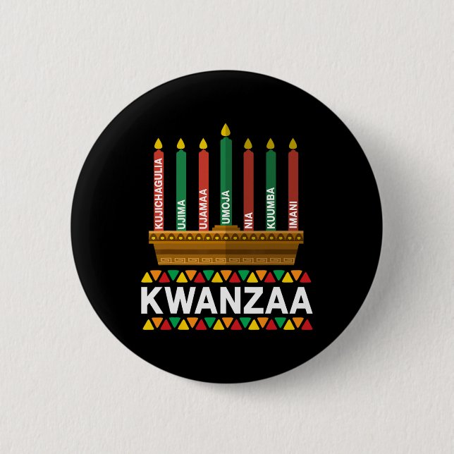 Bóton Redondo 5.08cm Princípios Kwanzaa Candles Kinara Pan Afri (Frente)