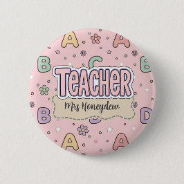 Bóton Redondo 5.08cm Professor de Letras Rosa Padrão Escolar
