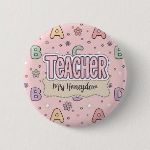 Bóton Redondo 5.08cm Professor de Letras Rosa Padrão Escolar