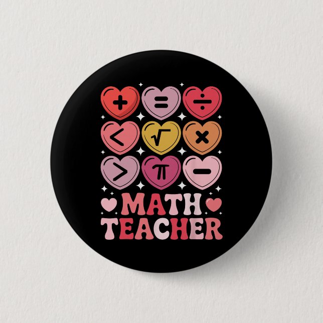 Bóton Redondo 5.08cm Professor de Matemática Símbolo de Operação Matemá (Frente)