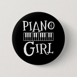 Bóton Redondo 5.08cm Professora de Música de Teclado Piano Girl