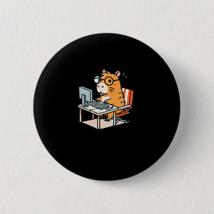 Bóton Redondo 5.08cm Programador Capybara A Trabalhar No Pente Do Compu
