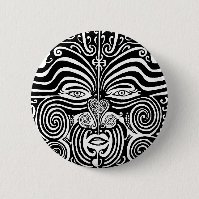 Bóton Redondo 5.08cm Projeto tribal maori antigo do tatuagem de Moko (Frente)