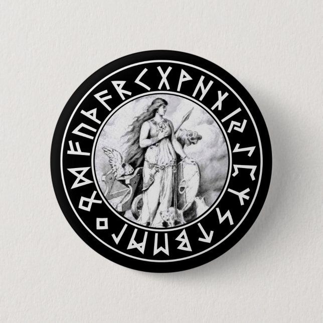 Bóton Redondo 5.08cm Protetor do Rune de Freya no preto (Frente)