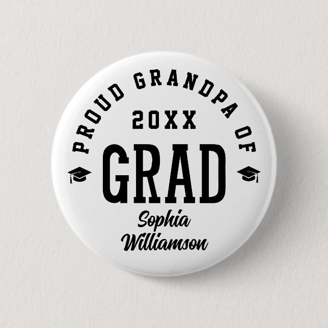 Bóton Redondo 5.08cm Proud Grandpa Grad Varsity Typography Graduation (Frente)