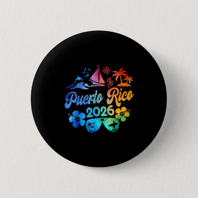 Bóton Redondo 5.08cm Puerto Rico 2026 Vacation Beach Tie Dye Trip Summe (Frente)