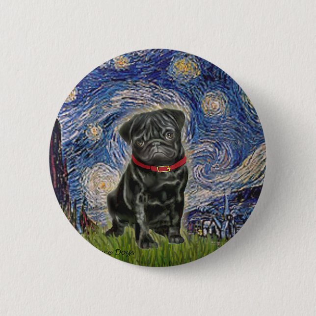 Bóton Redondo 5.08cm Pug 13 (preto) - Noite Estrelada (Frente)