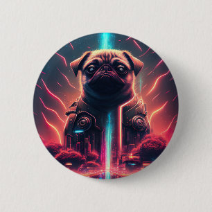 Bóton Redondo 5.08cm Pug Adorável com Fantasia de Robô Futurista