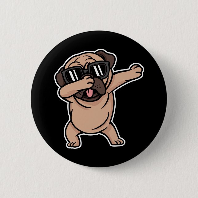 Bóton Redondo 5.08cm Pug de Bom Humor com Óculos de Sol Dabbing (Frente)