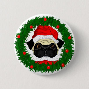 Bóton Redondo 5.08cm Pug do papai noel
