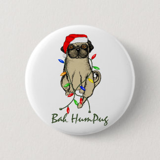 Bóton Redondo 5.08cm Pug Dog Bah Humpug Feliz Natal