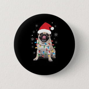 Bóton Redondo 5.08cm Pug Enrolado Em Luas De Natal Santa Hat Engraçado