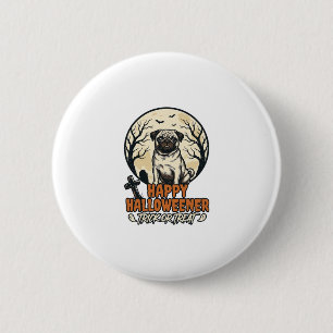 Bóton Redondo 5.08cm Pug Halloween Truque ou Travessura Desenho de Grav