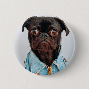Bóton Redondo 5.08cm Pug in Denim Jackey Cachorro Adorável