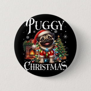 Bóton Redondo 5.08cm Pug Natal Pug Natal Pug Papai Noel Pug 