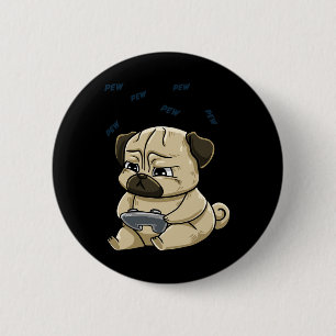 Bóton Redondo 5.08cm Pug Pew Gamepad Cute Hob