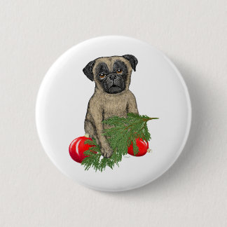 Bóton Redondo 5.08cm Pug Puppy Adorável Arte De Cão De Natal