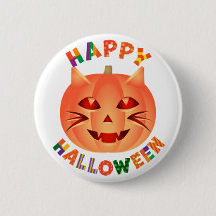 Bóton Redondo 5.08cm Pumpkin de Gato Halloween