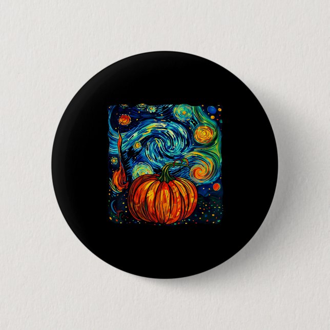 Bóton Redondo 5.08cm Pumpkin Halloween Starry Night Van Gogh Thanksgivi (Frente)