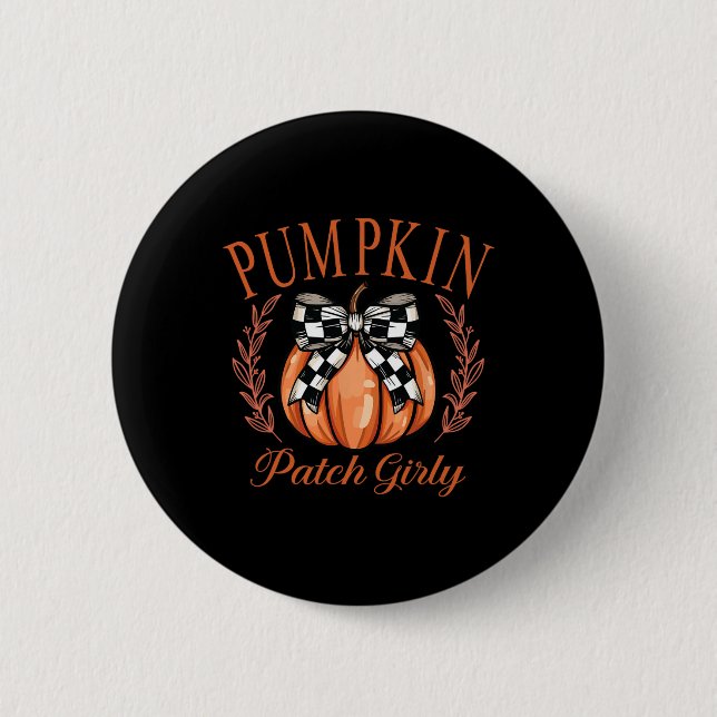 Bóton Redondo 5.08cm Pumpkin Patch Girly Checkered Coquette Arco Graças (Frente)