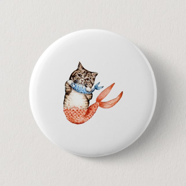 Bóton Redondo 5.08cm Purmaid Cat Mermaid (Frente)