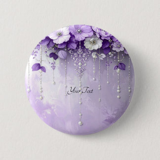 Bóton Redondo 5.08cm Purple Flowers with Dangling Pearls Button