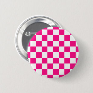 Bóton Redondo 5.08cm Quadrados xadrez rosa quente branco geométrico ret