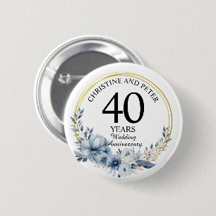 Bóton Redondo 5.08cm Qualquer Casamento (40) Aniversário Floral Azul El
