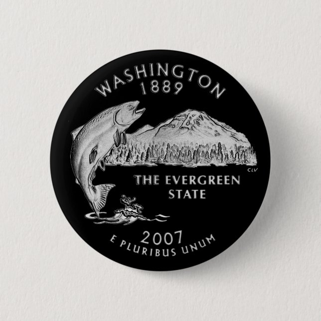 Bóton Redondo 5.08cm Quarto de Estado de Washington Preto (Frente)
