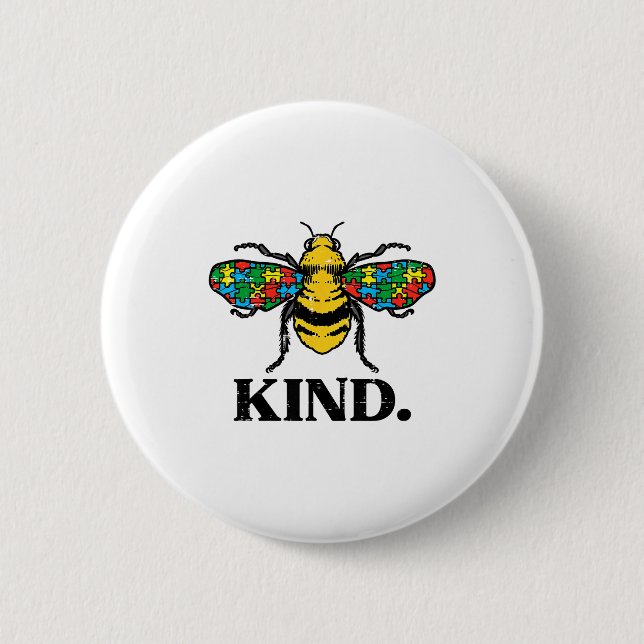 Bóton Redondo 5.08cm Quebra-cabeça Bee Kind Fofo Conscientização sobre  (Frente)