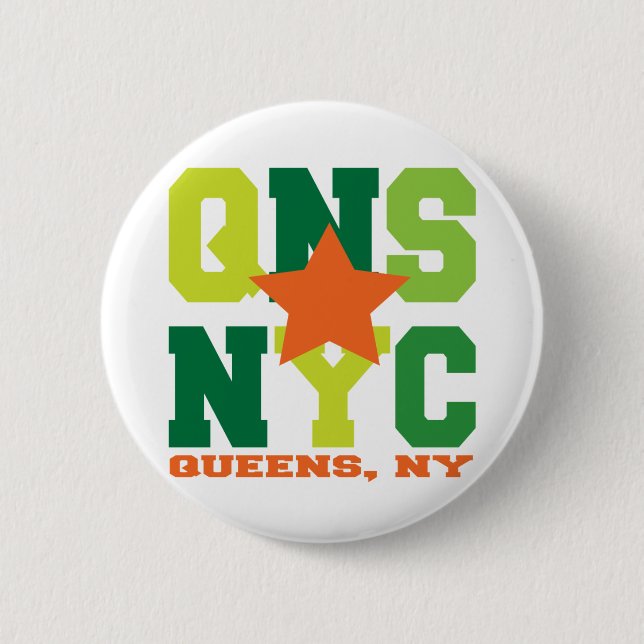 Bóton Redondo 5.08cm Queens, botão verde de NY (Frente)