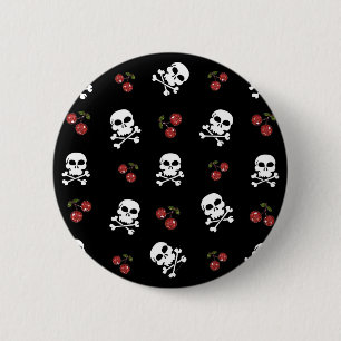 Bóton Redondo 5.08cm RAB Rockabilly Skulls and Cherries on Black