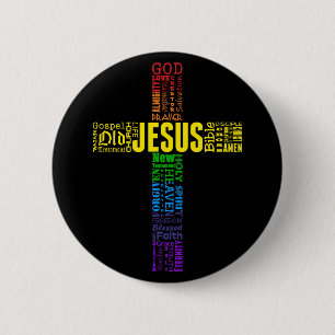 Bóton Redondo 5.08cm Rainbow Christian Word Cross - Bíblia de Jesus Fai