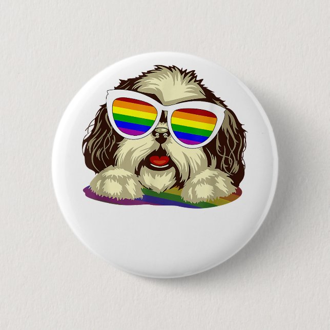 Bóton Redondo 5.08cm Rainbow LGBT Flag Orgulho gay Shih Tzu Dog Copy (Frente)