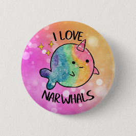 Bóton Redondo 5.08cm Rainbow Sparkle I Love Narwhals