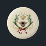 Bóton Redondo 5.08cm Rainha Botânica Moderna Vintage<br><div class="desc">Modern Vintage Botanical Queen Bee Bee Honey Bee INseto inseto de mel, folhagem retrô elegante, jardim botânico buquê floral floral, folha floral primavera de Verão, luxo ilustrativo de desenho de aquarela, néctar de rainha da arte coroa, beleza bonita de buzz, flor da asa amarela, natureza da melada de ouro, inseto...</div>